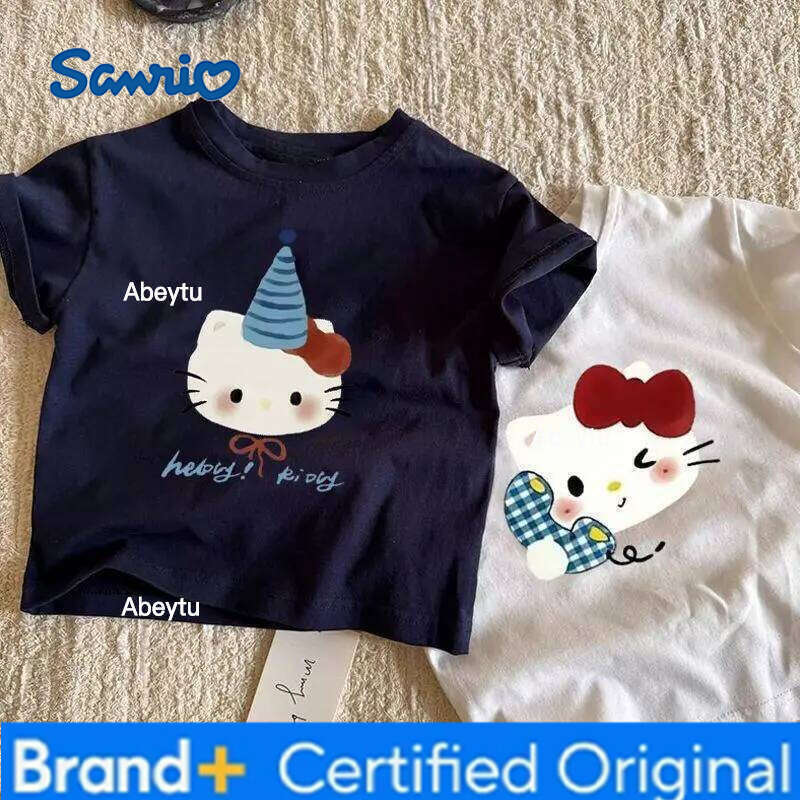 Sanrio Summer Baby Girls Clothes Children Hello Kitty Printed Short Sleeve T-shirts Kid Cotton Cartoon Breathable Soft Top H260120