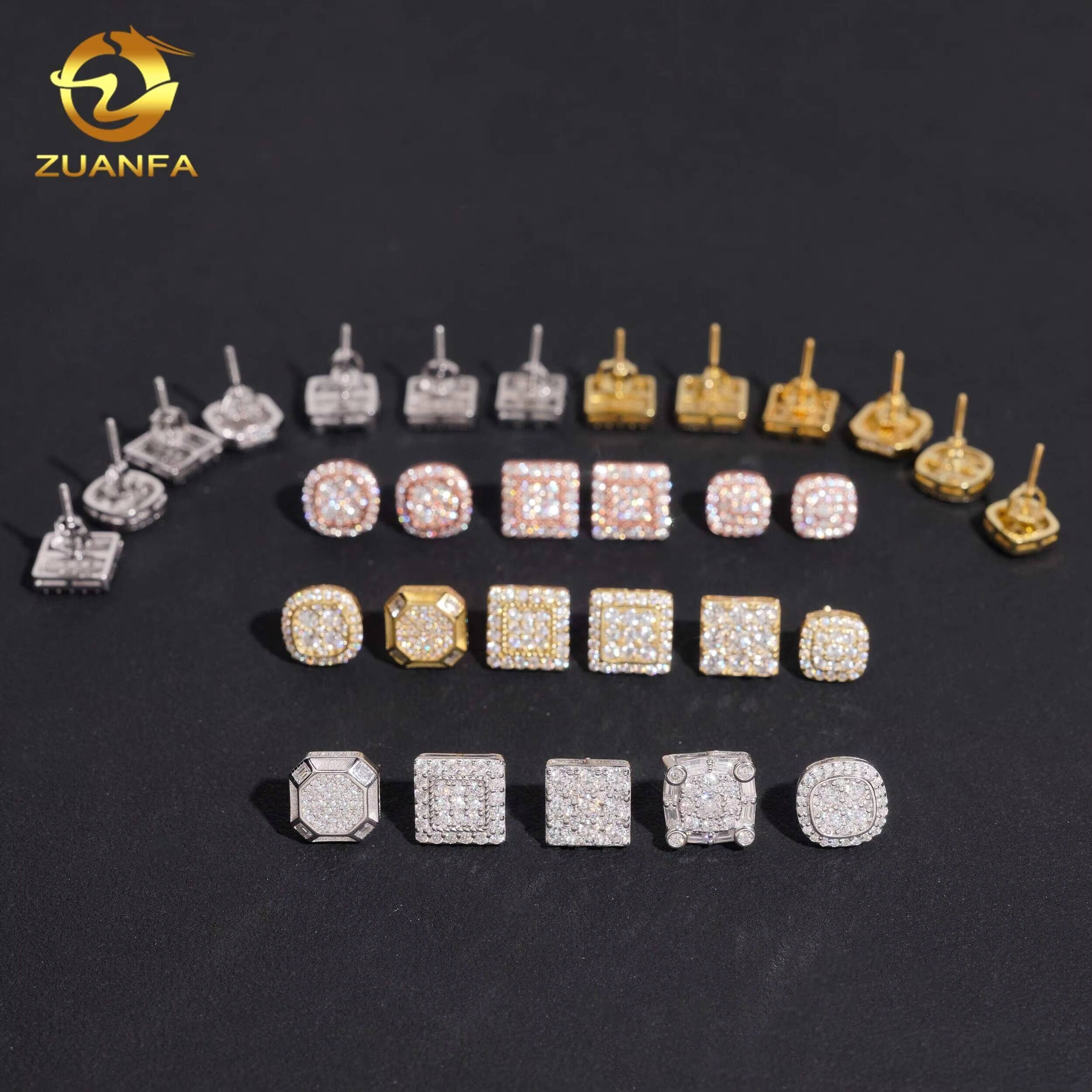 Hot Sale Fine Jewelry Iced Out Hip Hop GRA Certificate 925 Sterling Silver Men Square Moissanite Earrings
