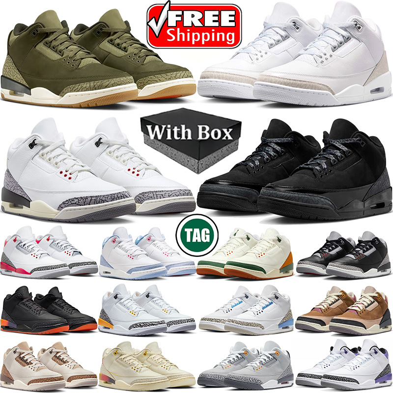 Free shipping With box 3s 3 designer Basketball Shoes for mans womans black cat red grey pink green blue outdoor sports trainer sneakers