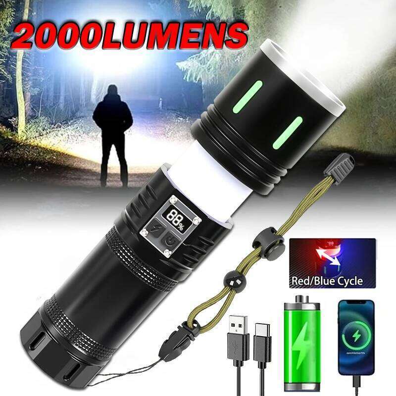 2-in-1 Rechargeable LED Flashlight Built-in Battery High Zoom Handheld Tactical Light Power Bank Outdoor Camping Torch Z260121