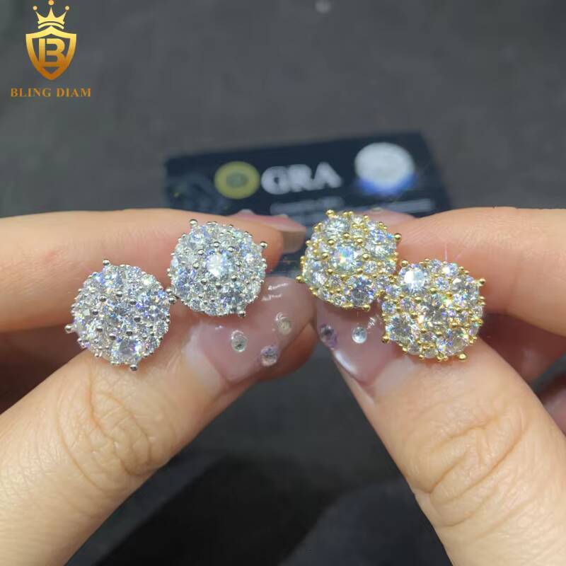Hot Sale Fashion HipHop Moissanite Stud Earrings 12MM Moissanite Earrings Past Diamond Test Moissanite 925 Silver Earrings Mens