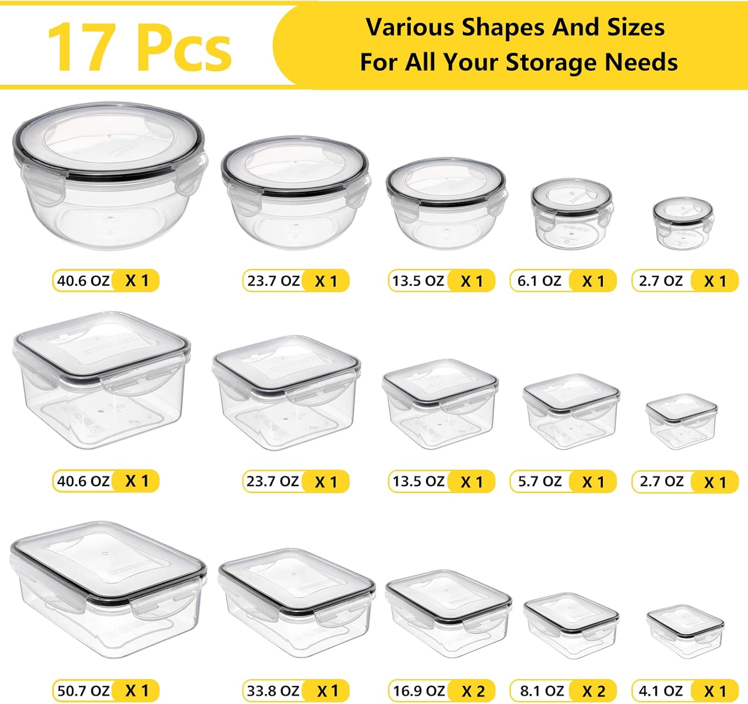 34 PCS Food Storage Containers Set with Airtight Lids- BPA-Free Plastic Food Container for Kitchen Storage Organization, Fruit Meal-prep Containers wi