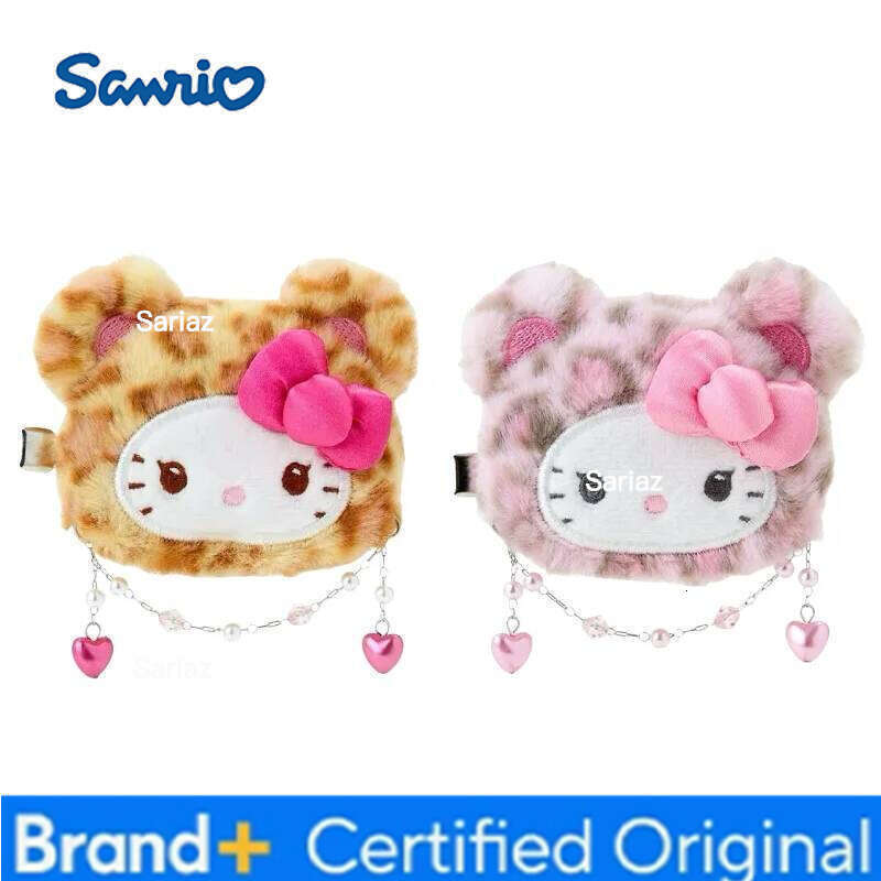 Sanrio Leopard Print Plush Hairpin Hello Kitty Clip Lady Bangs Side Barrette latte KT cat Girls Headwear Hair Accessories H260121