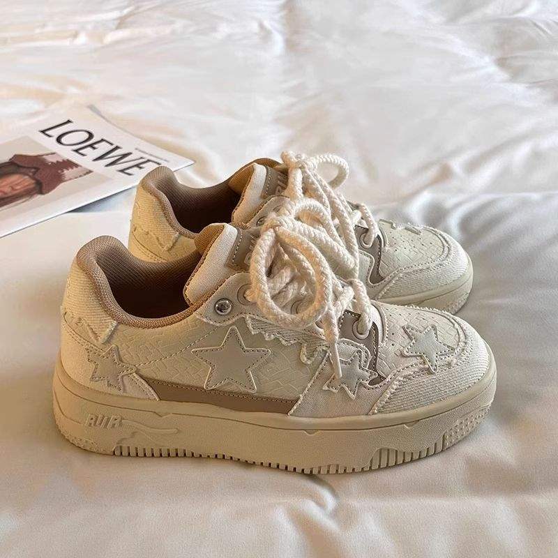 New Style Star Pattern Thick Sole Board Shoes 2026 Bestseller Fashion Versatile Casual Women Shoes Grey Khaki Size 35-40Free Shipping