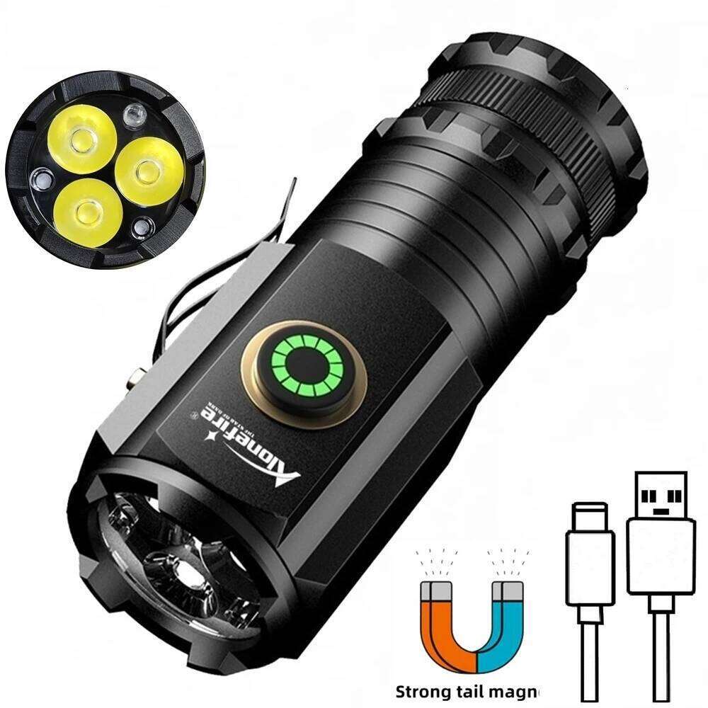 3-Led Mini High power Small Flashlight USB Rechargeable Work Rrepair Outdoor Hiking Fishing Camping Magnet Torch Lighting light Z260121