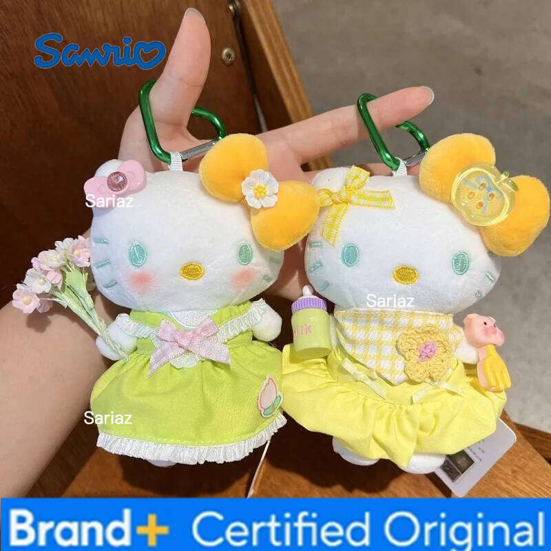 Sanrio Yellow Themed Series HelloKitty Keychain Holding Bouquetfull of Spring Kitty DIY Bag Plush Doll Pendant Girls Gift H260121