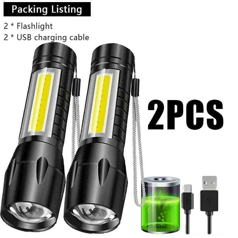 Portable USB Rechargeable Flashlight COB+XPE Zoom Mini Torch 3 Lighting Modes For Outdoor Camping Fishing Emergency Lantern Z260121