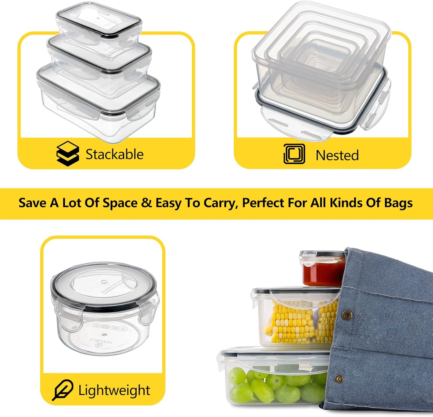 34 PCS Food Storage Containers Set with Airtight Lids- BPA-Free Plastic Food Container for Kitchen Storage Organization, Fruit Meal-prep Containers wi