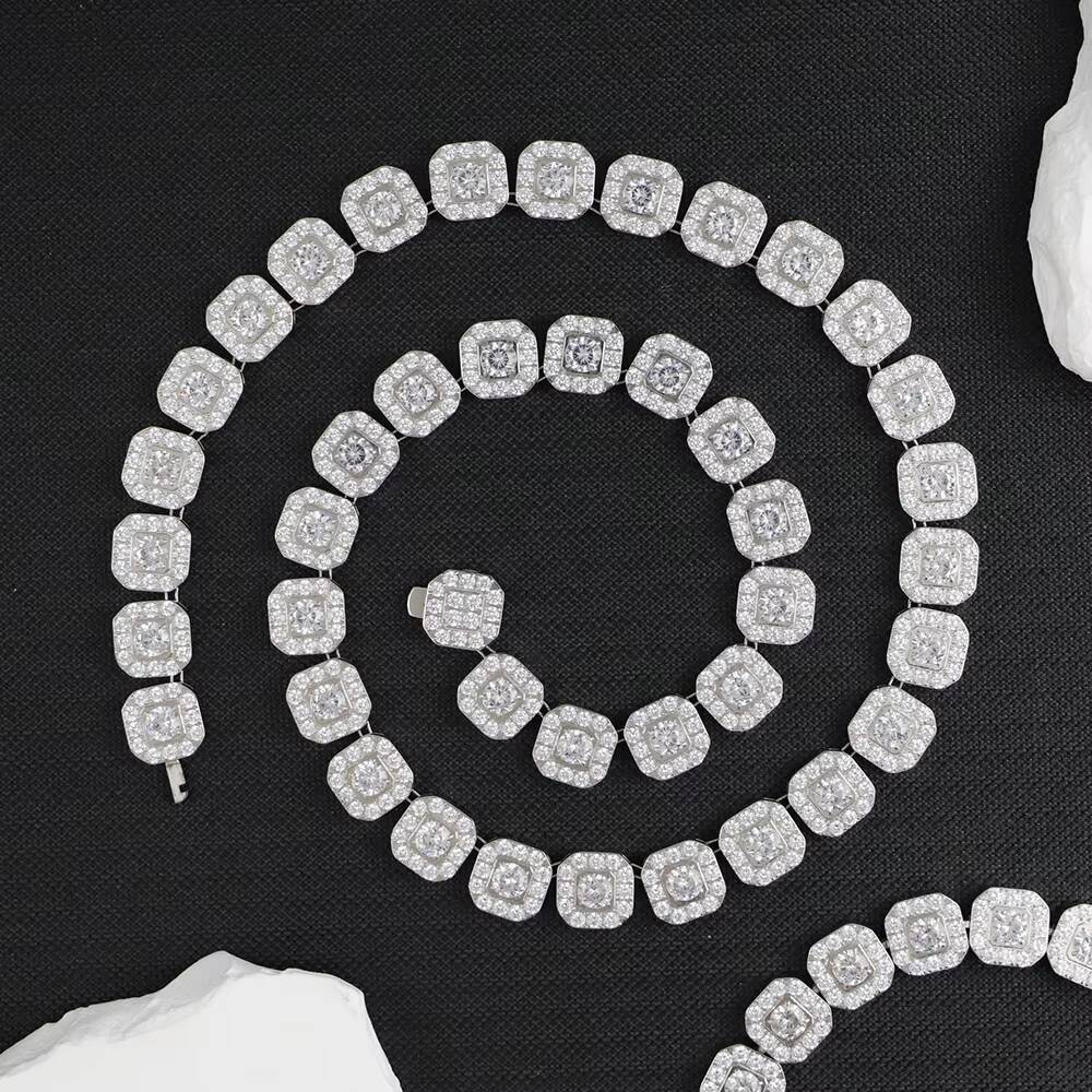 Luxury Jewelry Square Iced Out Cubic Zirconia 12mm Necklace and Bracelet Iced Out Stainless Steel Cuban Chain Set