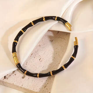 18K Gold Plated Bamboo Knot Bangle Women's Stainless Steel Oil Drop Versatile Bracelet for Daily Party Gifting