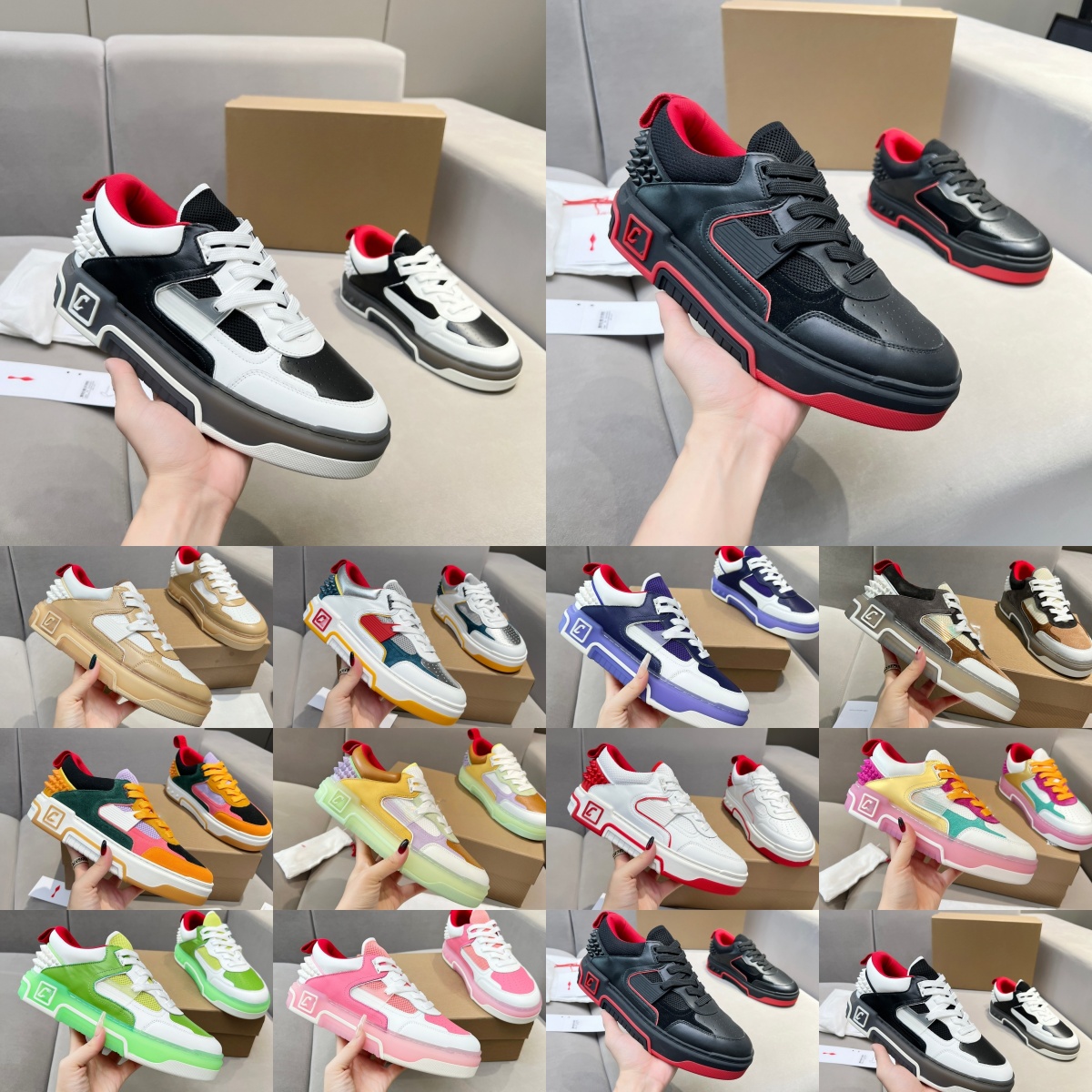 red bottoms men sneaker Designer hig Mens Casual Glitter Grey Rivets Leather Suede Camo Green Men Women Fashion Spikes Office Career Wedding CL Trainers Sneakers