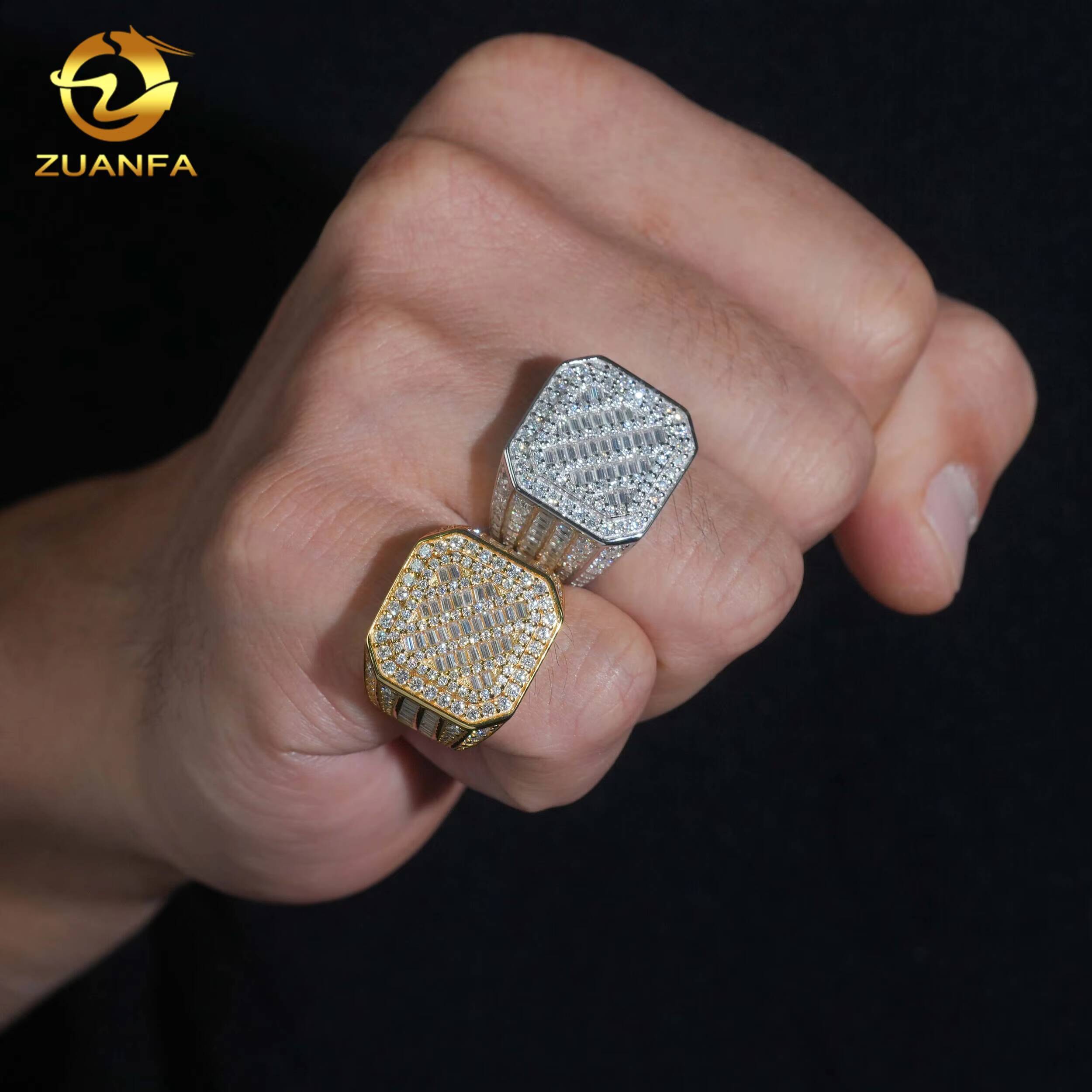 New Design Baguette Square Front Top Championship Ring 925 Moissanite Ring Iced Out Ring Men Diamond Ring Circle Ring