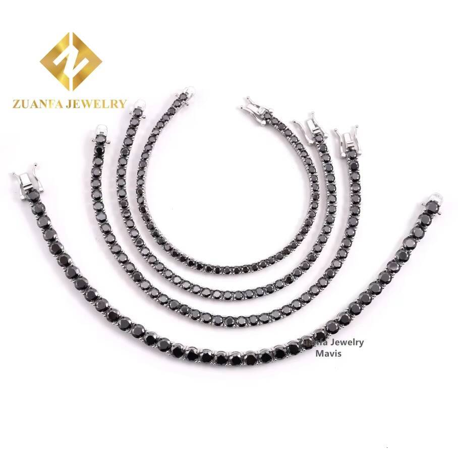 Pass Diamond Tester 925 Sterling Silver 3mm 4mm 5mm Black Moissanite Tennis Bracelet Fine Jewelry Men Women Moissanite Bracelet