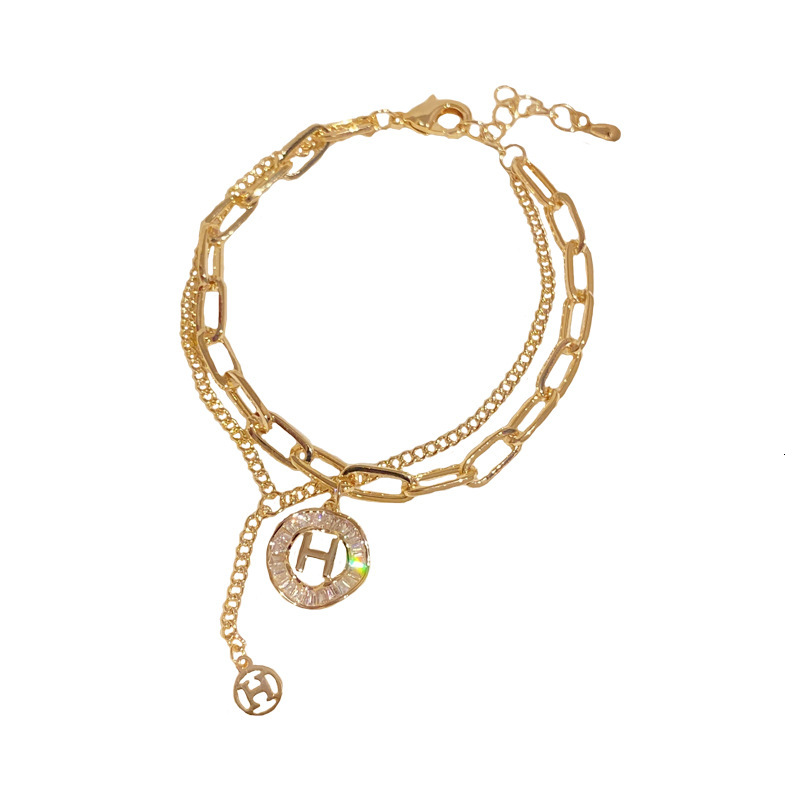 Luxury Brand Designer Jewelry Dongdaemun New Fashion Versatile Double-Layer Letter H Bracelet For Women, Internet Celebrity Personality Light Luxury D