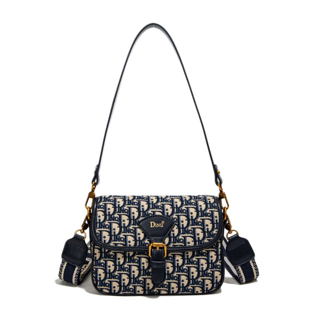 Monica kiki Monogram Jacquard Free shipping Embroidery Fashion Versatile Saddle Bag for Women with Wide Shoulder Strap Casual Crossbody