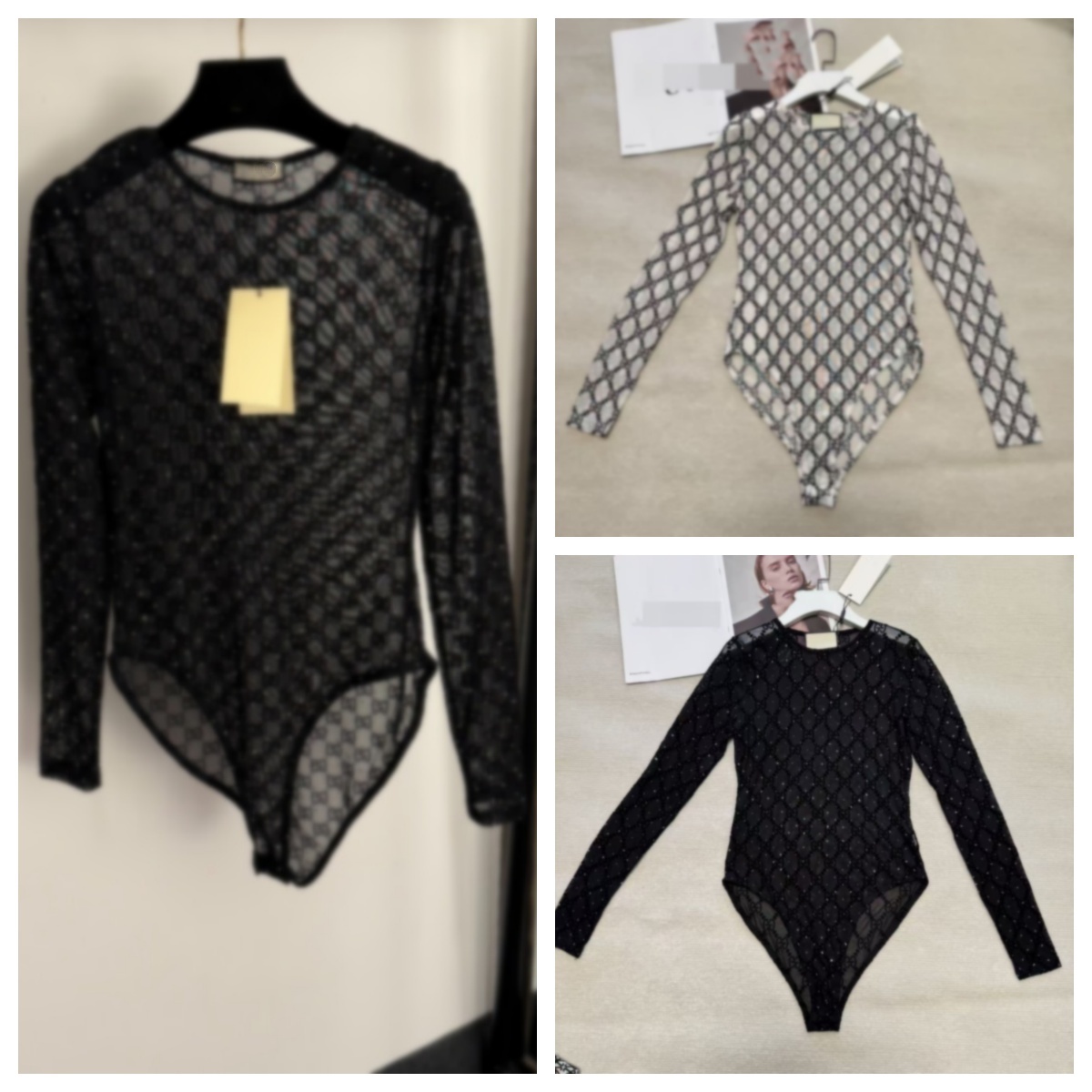 New women leotard womens bodysuit sex tshirt New flocking letter hot drilling slim fit long sleeved jumpsuit white black one size