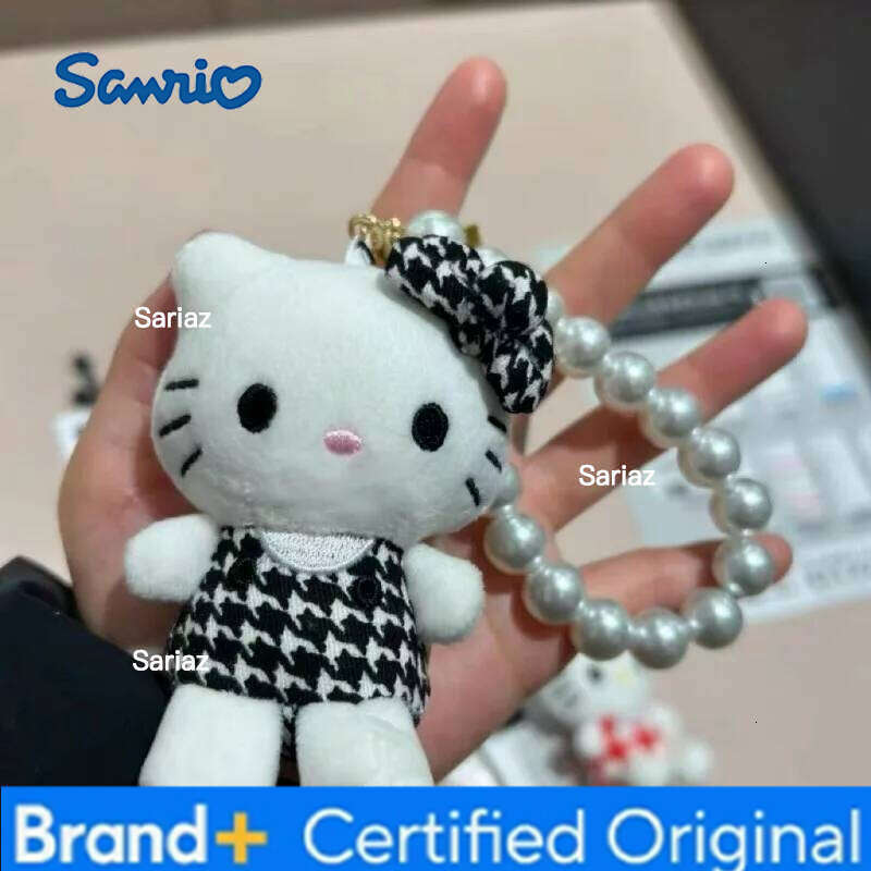Sanrio Cute Pearl Chain Hello dolls Keychains lady girly kitty cat lovely Heart Stuffed Black Plush Toy Girls Gifts H260121