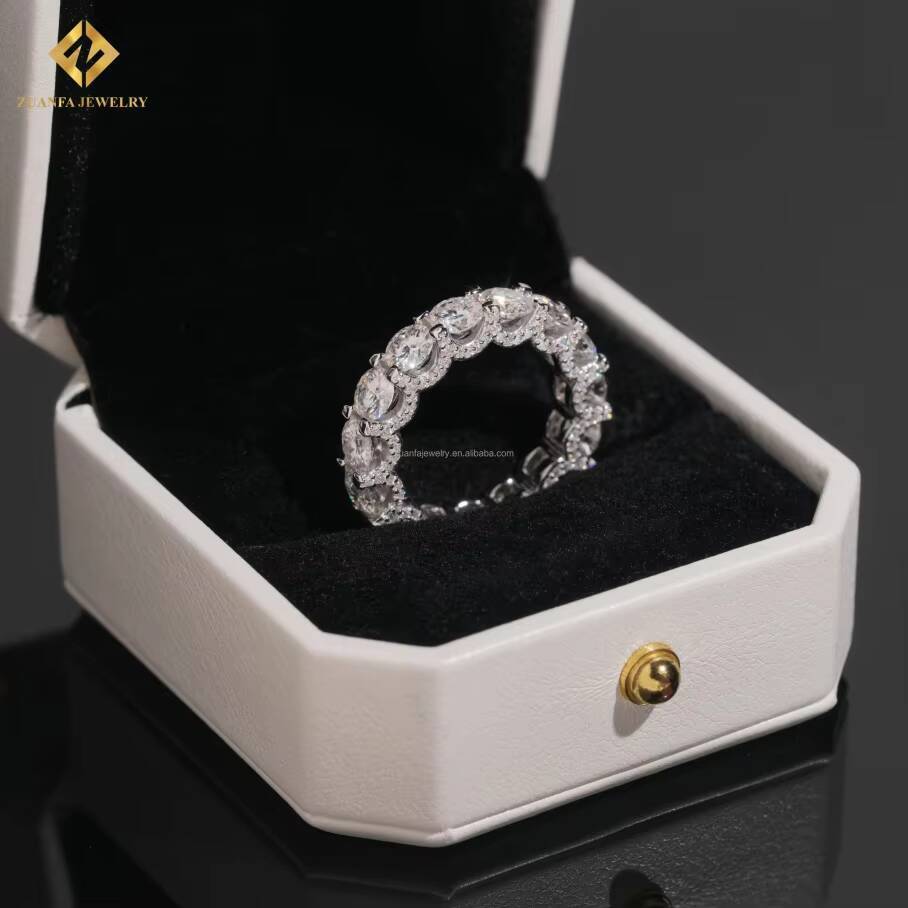 Bulk Stock New Arrivals Drop Shipping Luxury 925 Silver Unisex Iced Out 5mm VVS1 D Round Moissanite Eternity Band Ring With GRA