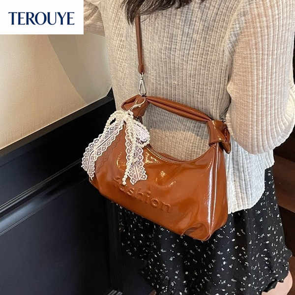 TEROUYE Korean fashion style oil wax design women s handbag autumn and winter new item niche design elegant shoulder bag retro luxury Luxury bag