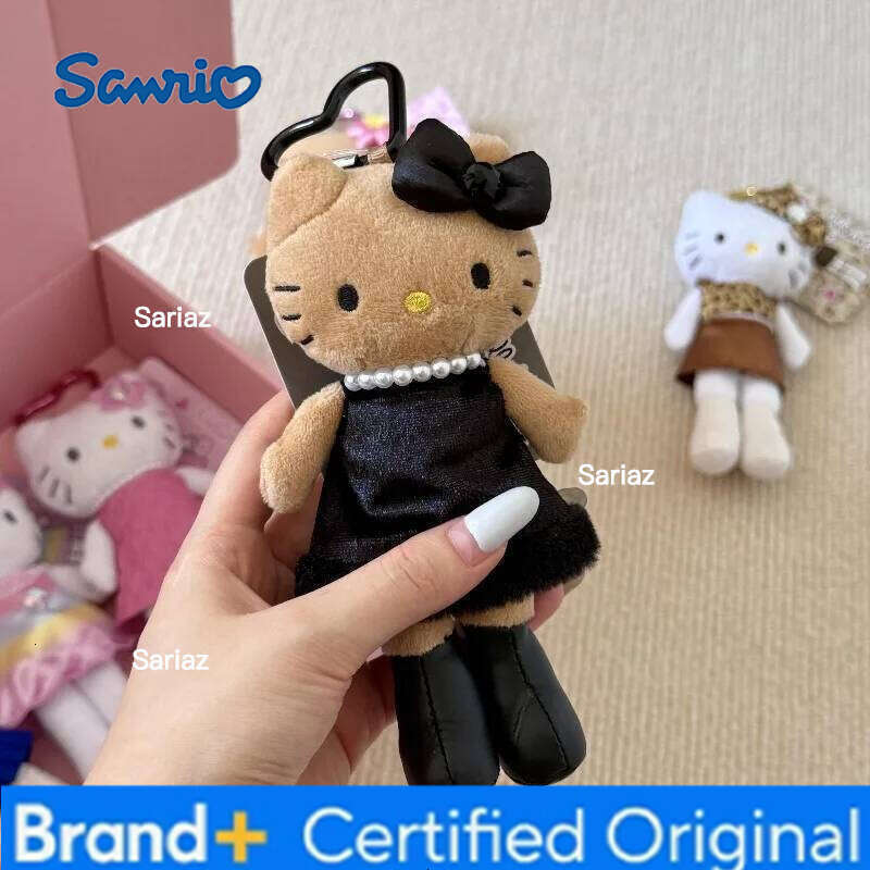 Sanrio s Hello Kitty Leopard Print Black Dress Fashion Plush Toy Keychain Sweet Kitten Decoration Bag Pendant Gifts H260121