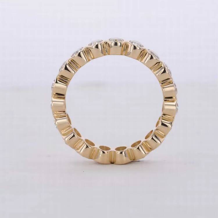 VOAINO 9k 14k 18k Yellow Gold Bezel Eternity Diamond Band Oval Lab Diamond Engagement Ring