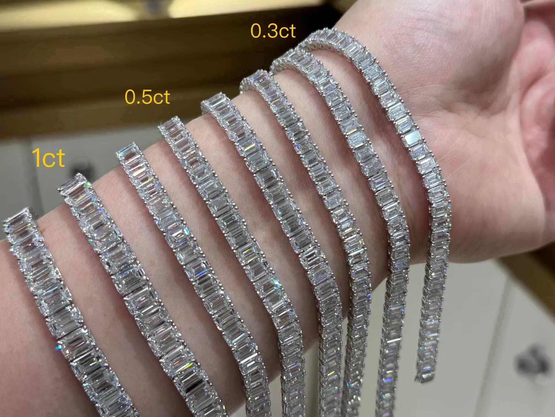 Wholesale 18K White Gold Tennis Bracelet Emerald Brilliant Cut VVS 03ct 05Cct 1ct CVD HPHT Bracelet Lab Grown Diamond Bracelet
