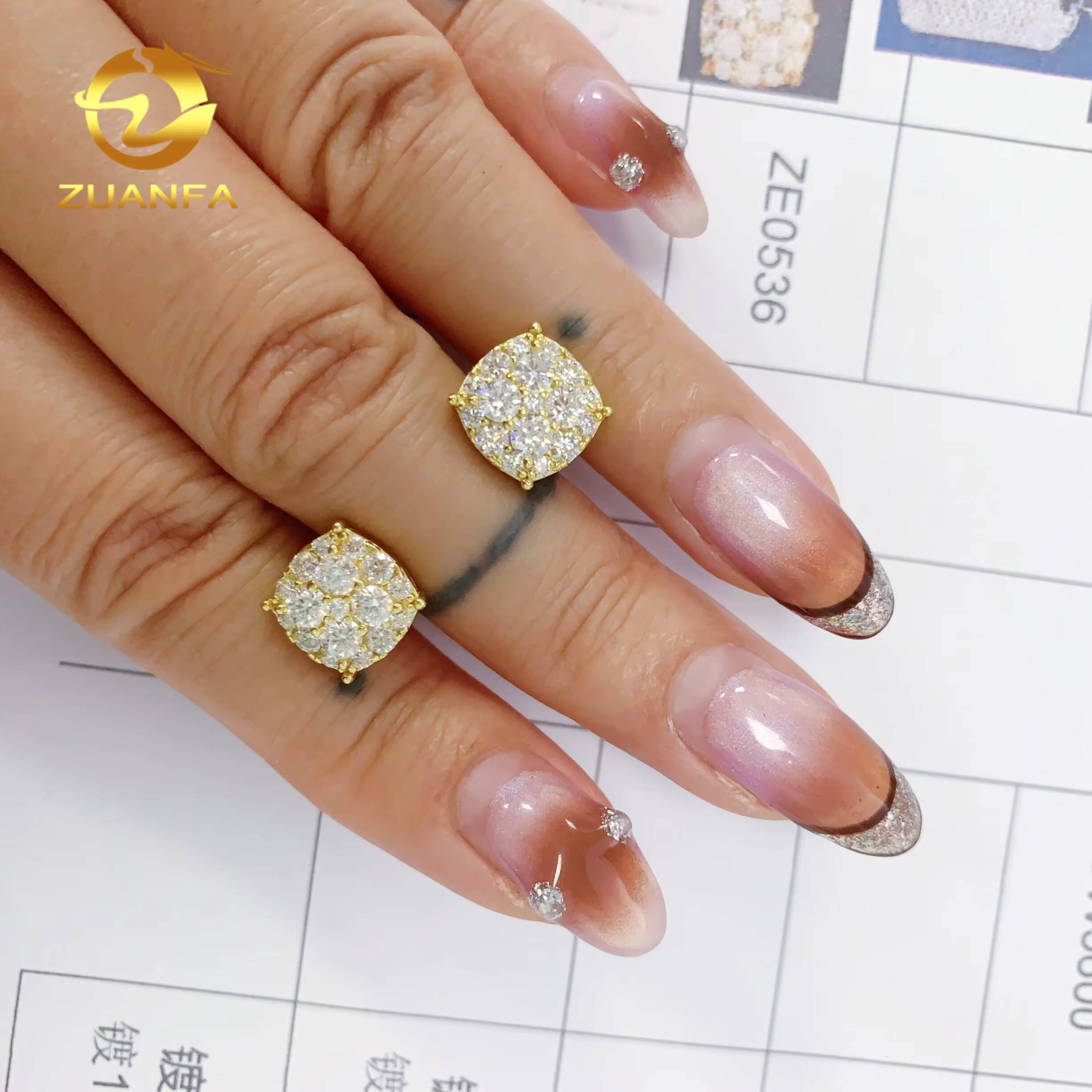 Flashy Big Stone Moissanite Earrings Hoops Drop Earrings Cross Real Gold Plate 925 Hip Hop Jewelry GRA Certificate