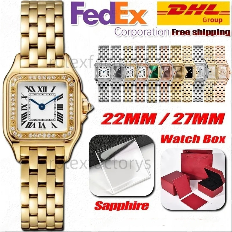 fashion womens watch couple watches high quality panthere 27mm square lady watch gift Classic Waterproof Sports montre luxe Gold Silver color Never38