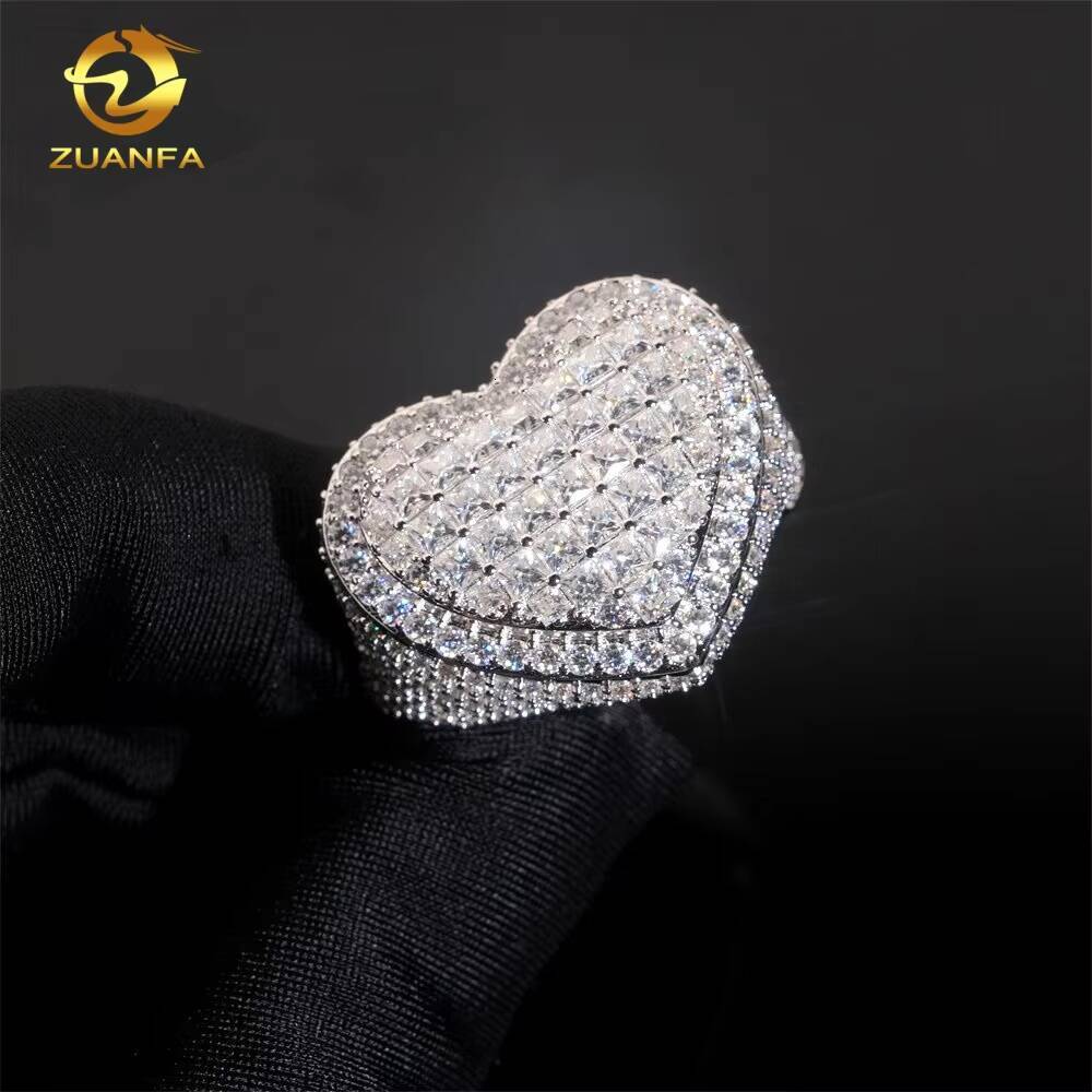 Trendy 925 Silver Men Ring Stock Princess Cut Heart Design Fine Hip Hop Jewelry VVS Moissanite Diamond Iced Out Jewelry