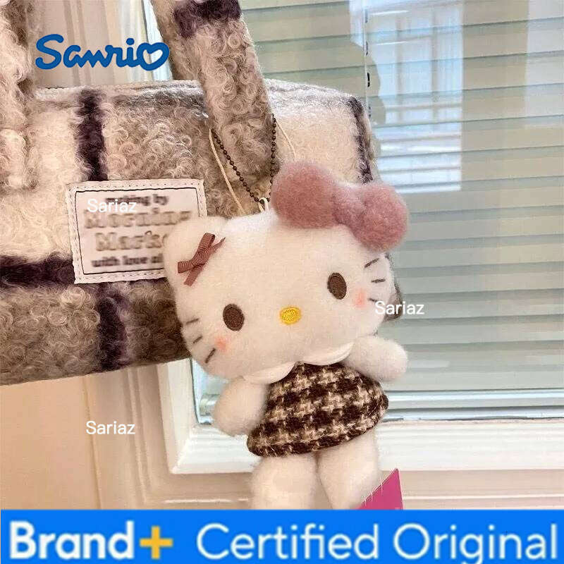 Sanrio Cute Cartoon Kawaii Cross Dressing Latte Glasses Hello Kitty Plush Doll Keychain Bag Pendant Toy Gift H260121