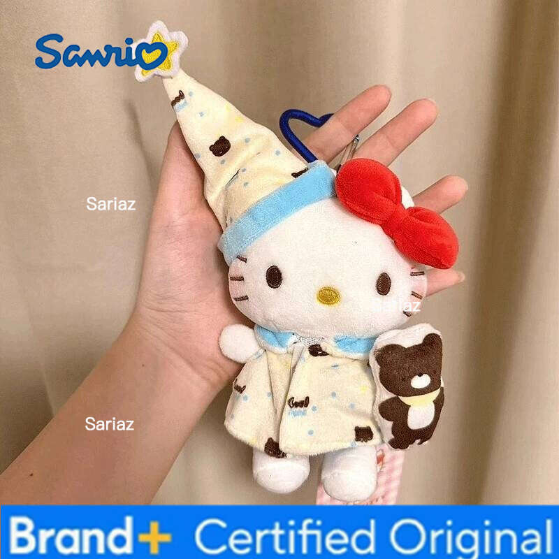 Sanrio Hugging A Little Bear Goodnight Pajamas Kitty Bag Decoration Cute Cartoon Plush Toy Doll Backpack Hanging Ornament Gifts H260121
