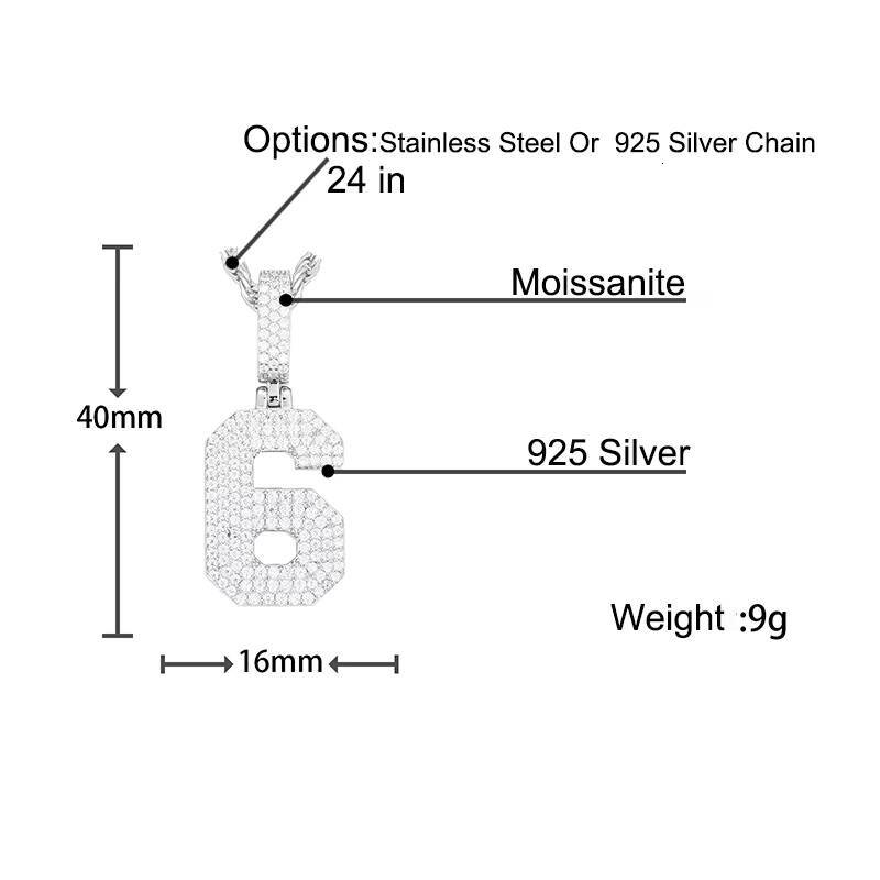 0-9 Lucky Numbers Pendant Silver 925 With Moissanite Charms Jewelry for Women Men 18k Gold Jewelry Accessories Mens Jewelry
