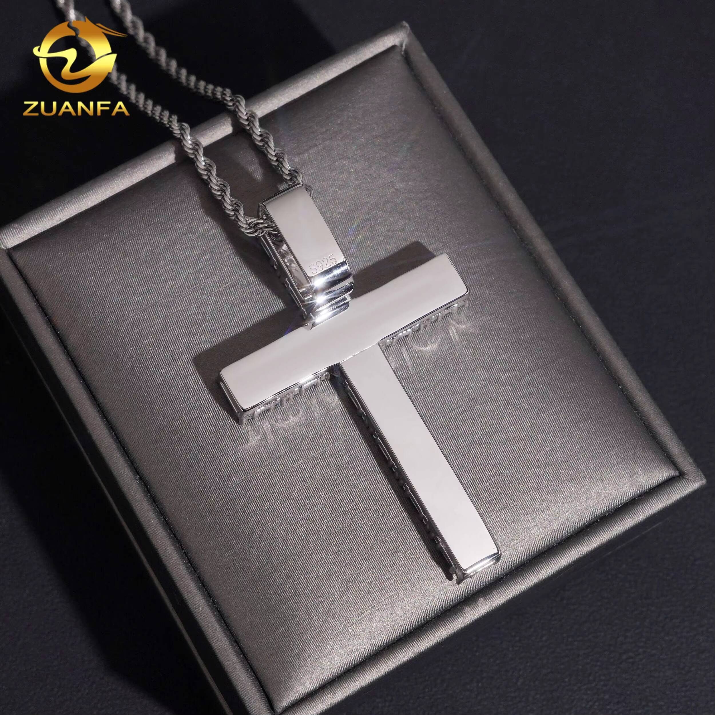 Pass Diamond Tester Fine Hip Hop Moissanite Jewelry Pendant 925 Silver Baguette Diamond Iced Out VVS Moissanite Cross Pendant