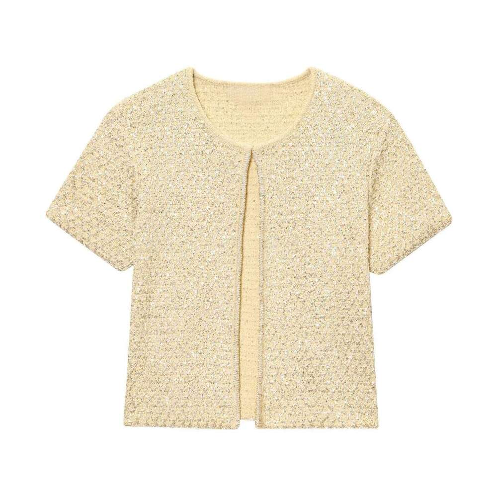 MYST&ZA2025 Summer New Product Temperament Elegant Jacket + Sequin Knitted Suspender Top Set