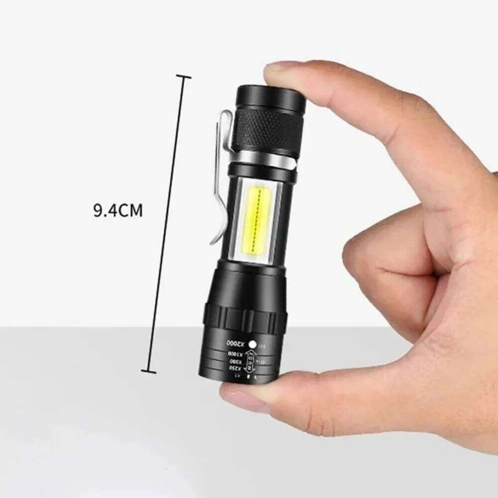 Mini Tactical LED High Power Flashlight Rechargeable Zoom Strong Waterproof Outdoor Camping Torch COB Side Lights 3 Modes Z260121