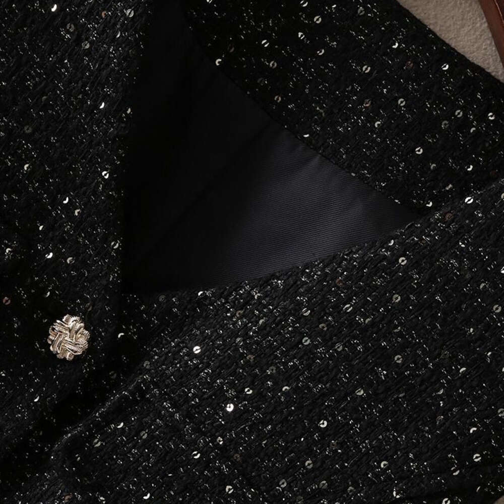 Retro Tweed with V-Neck High-End Feel Thick Tweed Slim Fit Sleeveless Autumn and Winter Skirt Vest Dress
