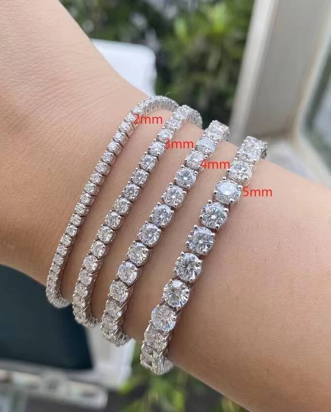 Tennis Chain Moissanite Vvs Moissanite 2mm 3mm 4mm Lab Grown Diamond Hip Hop Tennis Chain 925 Sterling Silver Bracelet