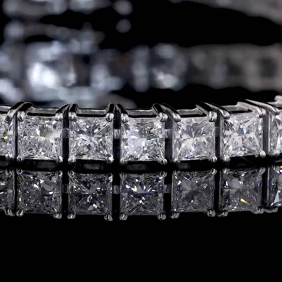 14K White Gold Lab Grown Diamond Princess Cut Tennis Bracelet