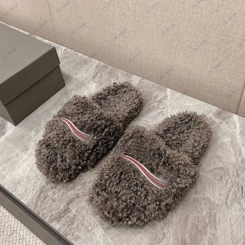 Oiginal Box Women Fur Slides Furry Slippers Designer Mules Fall Winter Homewear Slide Men Footwear Paris Luxury Comfortable Fuzzy Flip Flop Fluffy Wool size