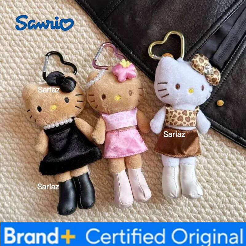 Sanrio s Hello Kitty Leopard Print Black Dress Fashion Plush Toy Keychain Sweet Kitten Decoration Bag Pendant Gifts H260121