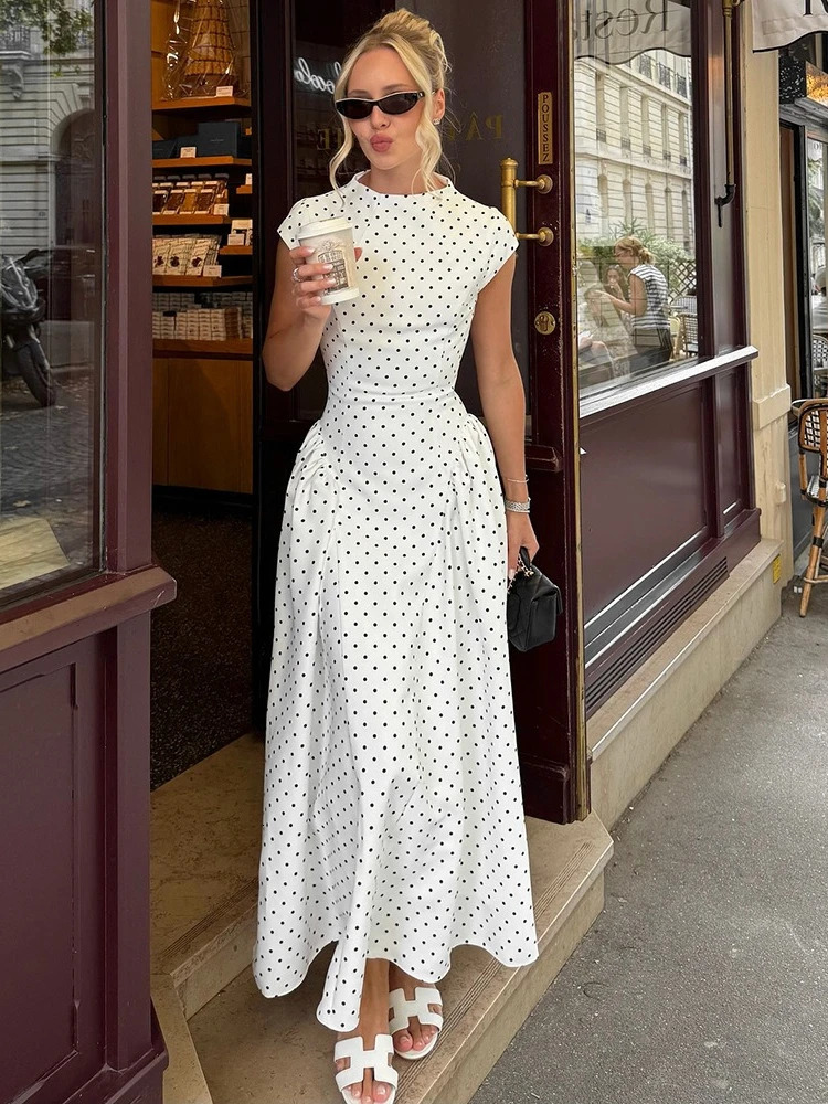 Tossy Fashion Printing Polka Dot Long Dress Women Sleeveless High-Waist Patchwork Slim Party Dress Female Spring Maxi Dress 2026 260120