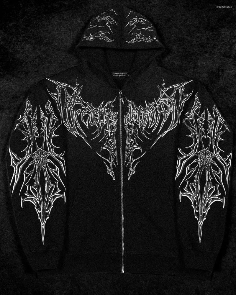 Men's Hoodies 2000s Breathedivinity Hoodie Gothic Style Pattern Oversized Sweatshirts Dark Textured Cool Print Man Coat Jacket