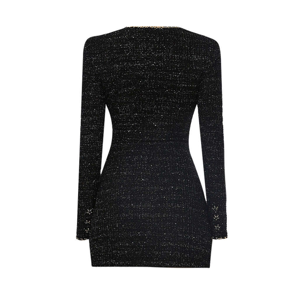 Long-Sleeve Dresses for women clothing Autumn and Winter Tweed with Fine Shimmer Slim-Fitting Short Dress plus size - view 5