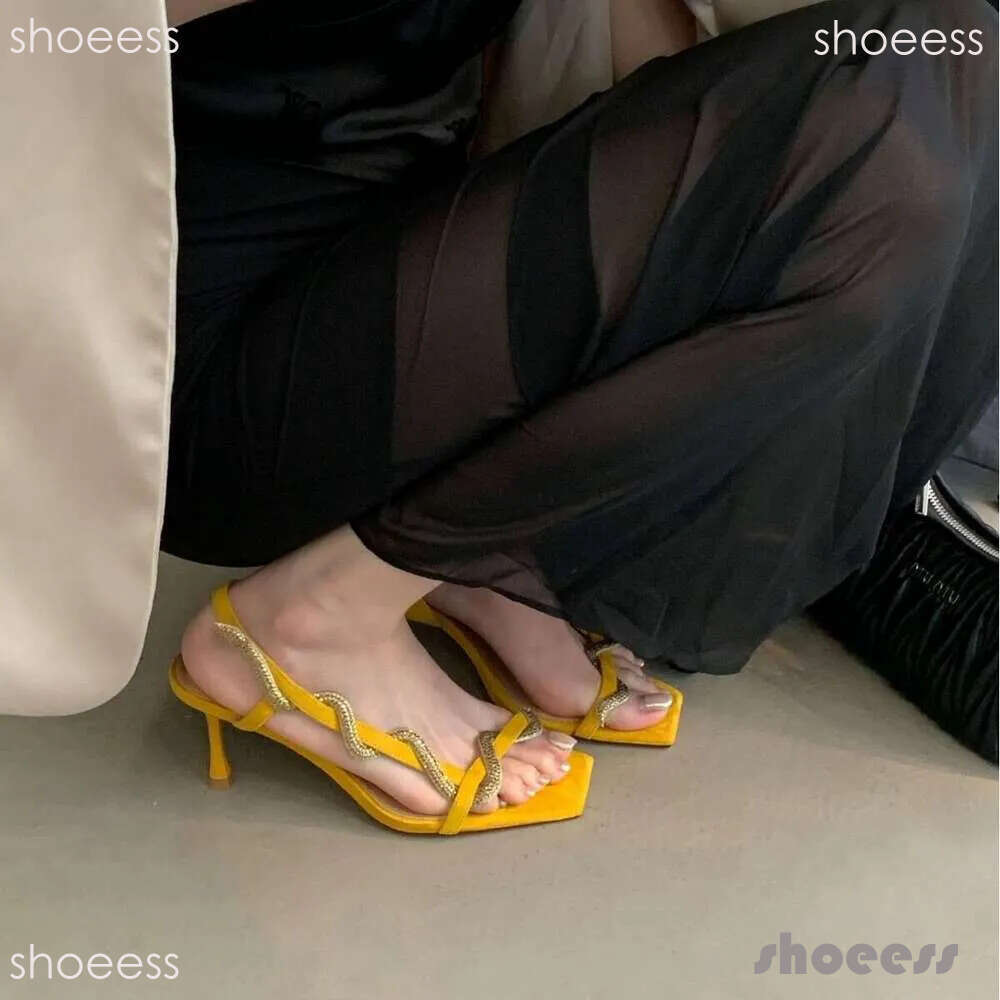 2026 New Style Designer Shoe One-Strap High Heels Elegant Rhinestone Snake-Shaped Open-Toe for Women Thin Heel Sandals