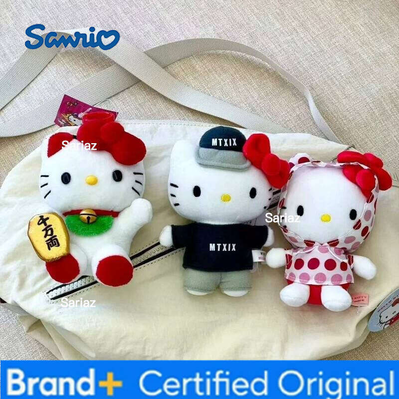 Sanrio Maneki-neko Hello doll Animal Plush knapsack Pendant Cartoon Lucky kitty Cat bag accessoires Ornament Gift H260121