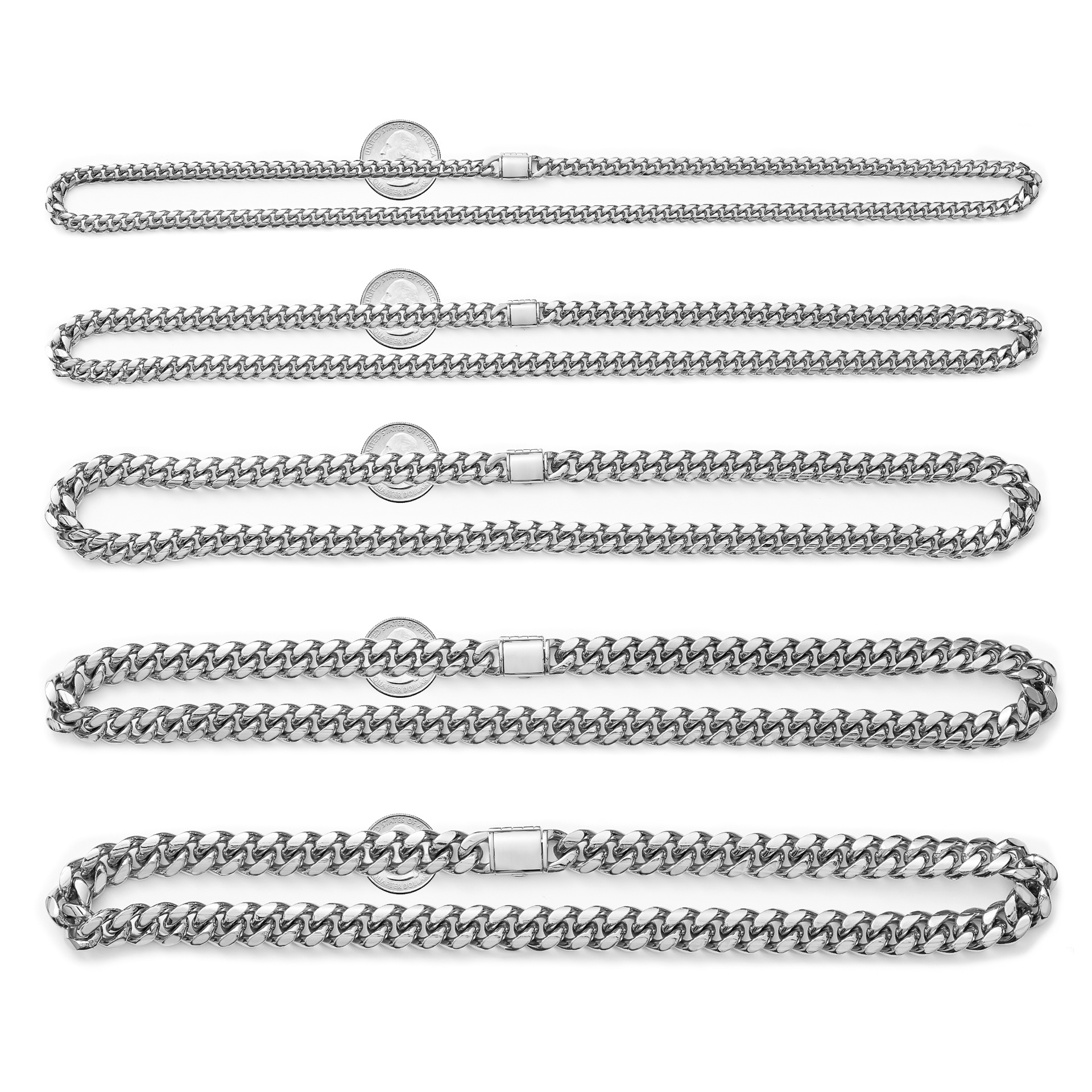 6mm-14mm Hip Hop Stainless Steel Miami Cuban Link Chain High Polished No Fade Mens Necklace Jewelry Accessories