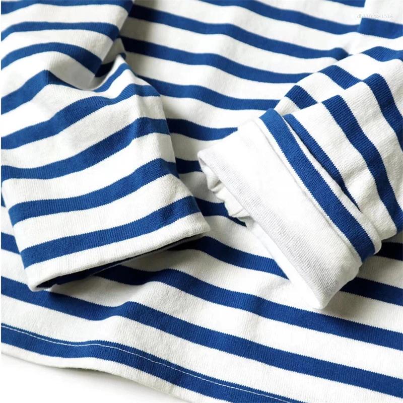 Men's T Shirts Kapital 25SS Blue White Striped Color Block Long Sleeve Loose Fit Round Neck T-Shirt Youthful Sle Cotton Casual Top For All