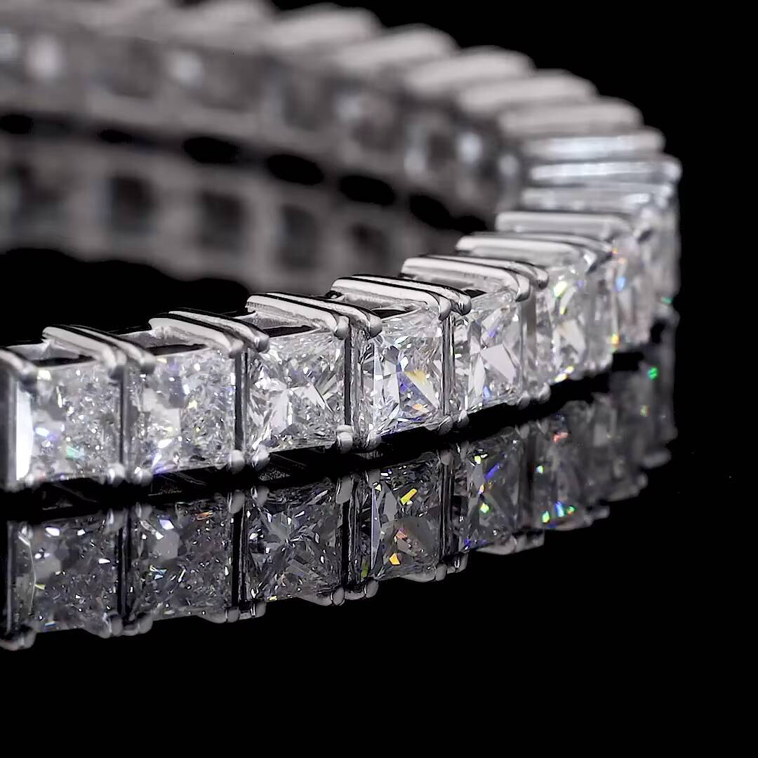 14K White Gold Lab Grown Diamond Princess Cut Tennis Bracelet