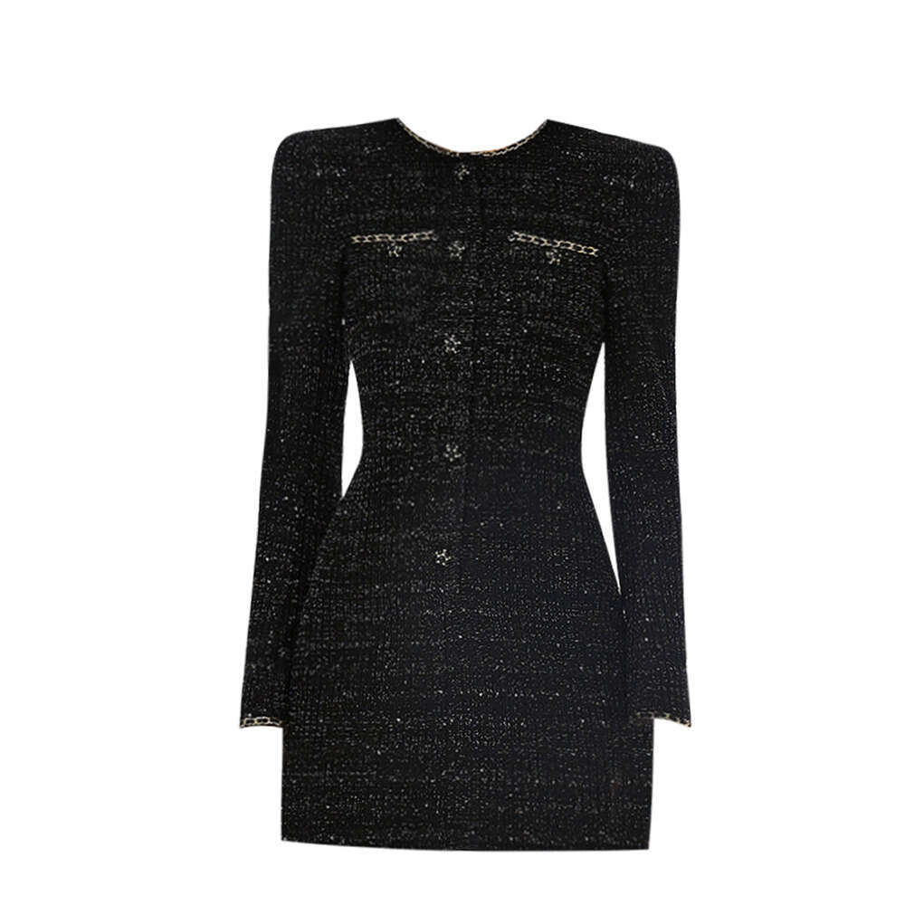 Long-Sleeve Dresses for women clothing Autumn and Winter Tweed with Fine Shimmer Slim-Fitting Short Dress plus size - view 4