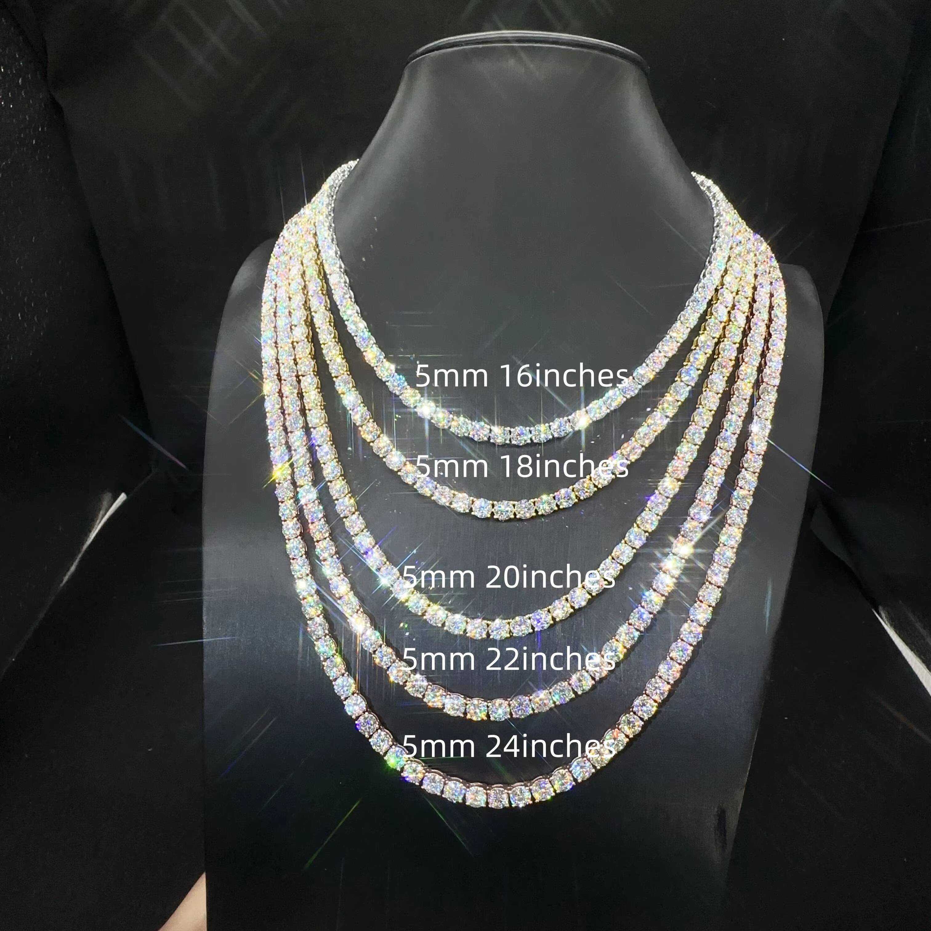 5mm 925 Sterling Silver Tennis VVS Moissanite Lab Diamond Fine Jewelry Hip Hop Tennis Chain Bracelet Necklace
